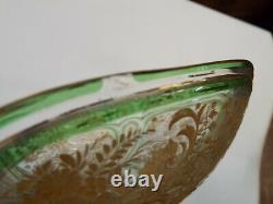 ANTIQUE MOSER BOHEMIAN INTAGLIO CUT FLORAL GOLD GILT ART GLASS BOWL c. 1900