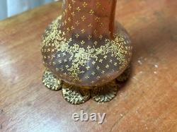 ANTIQUE MOSER GILT DECORATED ART GLASS Pink Blown Vase, c. 1885-1900 ANTIQUE MOSER GILT DECORATED ART GLASS Pink Blown Vase, c. 1885-1900