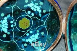 ANTIQUE MOSER TEAL GLASS FOOTED DRESSER BOX Rare Enamel STUNNER