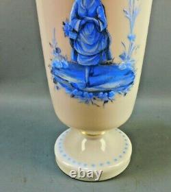 ANTIQUE Mary Gregory Victorian Art Glass White Blue Opaline Enamel Vase