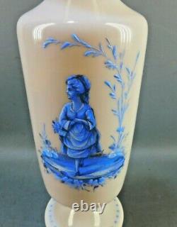 ANTIQUE Mary Gregory Victorian Art Glass White Blue Opaline Enamel Vase