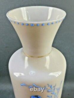 ANTIQUE Mary Gregory Victorian Art Glass White Blue Opaline Enamel Vase