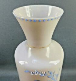 ANTIQUE Mary Gregory Victorian Art Glass White Blue Opaline Enamel Vase