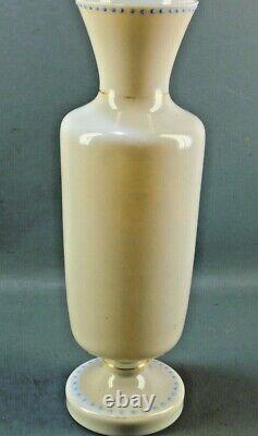 ANTIQUE Mary Gregory Victorian Art Glass White Blue Opaline Enamel Vase