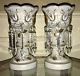 Antique Pair Of Czech/bohemian/victorian White Cased Compotes Mantle Ends Lustre