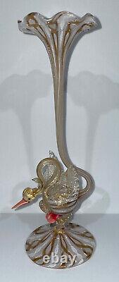 ANTIQUE SALVIATI MURANO VENETIAN GLASS SWAN VASE ITALIAN RARE GOLD ITALY c 1890s