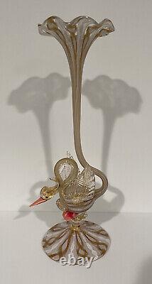 ANTIQUE SALVIATI MURANO VENETIAN GLASS SWAN VASE ITALIAN RARE GOLD ITALY c 1890s