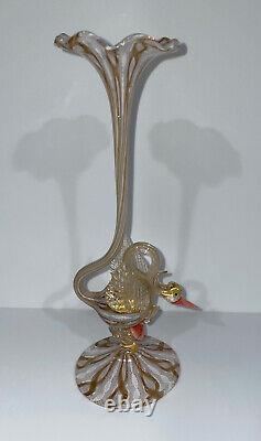 ANTIQUE SALVIATI MURANO VENETIAN GLASS SWAN VASE ITALIAN RARE GOLD ITALY c 1890s