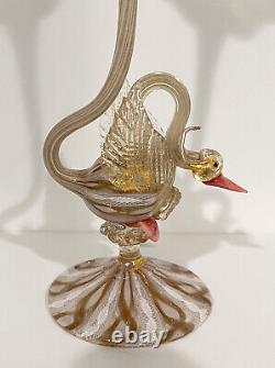 ANTIQUE SALVIATI MURANO VENETIAN GLASS SWAN VASE ITALIAN RARE GOLD ITALY c 1890s