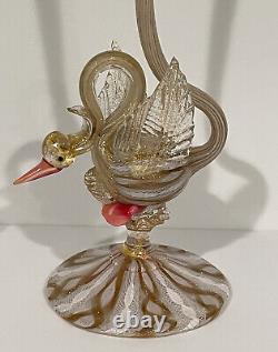 ANTIQUE SALVIATI MURANO VENETIAN GLASS SWAN VASE ITALIAN RARE GOLD ITALY c 1890s