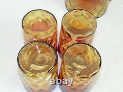 ANTIQUE VICTORIAN AMBERINA GLASS PITCHER AMBER REED HANDLE & 4 Cups Tumblers