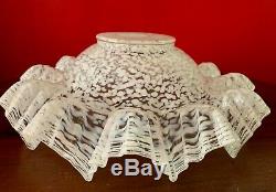 ANTIQUE VICTORIAN ART GLASS BRIDE'S BASKET BOWL Ruffle Edge WHITE SPATTER