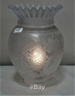 ANTIQUE VICTORIAN ART NOUVEAU HEAVY ETCHED GLASS OIL LAMP SHADES 19th C