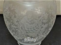 ANTIQUE VICTORIAN ART NOUVEAU HEAVY ETCHED GLASS OIL LAMP SHADES 19th C