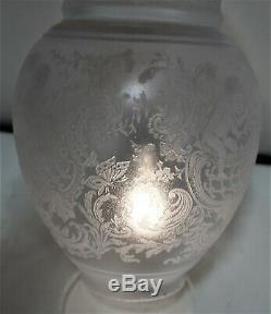 ANTIQUE VICTORIAN ART NOUVEAU HEAVY ETCHED GLASS OIL LAMP SHADES 19th C