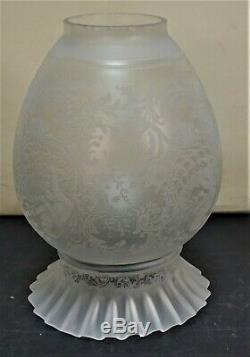 ANTIQUE VICTORIAN ART NOUVEAU HEAVY ETCHED GLASS OIL LAMP SHADES 19th C