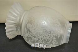 ANTIQUE VICTORIAN ART NOUVEAU HEAVY ETCHED GLASS OIL LAMP SHADES 19th C