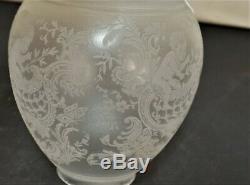 ANTIQUE VICTORIAN ART NOUVEAU HEAVY ETCHED GLASS OIL LAMP SHADES 19th C