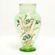 Antique Victorian Bohemian Art Glass Vase With Hand Painted Enamel Bird Decoration