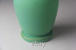ANTIQUE VICTORIAN GREEN SATIN GLASS EWER VASE with RUFFLED TOP ANTIQUE VICTORIAN GREEN SATIN GLASS EWER VASE with RUFFLED TOP