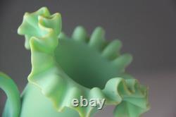 ANTIQUE VICTORIAN GREEN SATIN GLASS EWER VASE with RUFFLED TOP ANTIQUE VICTORIAN GREEN SATIN GLASS EWER VASE with RUFFLED TOP