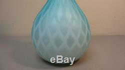 ANTIQUE VICTORIAN PERIOD BLUE MOP DIAMOND QUILTED SATIN CASED GLASS VASE, 1880s