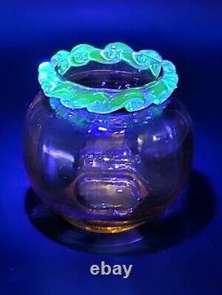 ANTIQUE VICTORIAN URANIUM/AMBER METALLISED GLASS VASE by AUGUST JEAN/FRANCE/XIXC