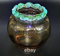 ANTIQUE VICTORIAN URANIUM/AMBER METALLISED GLASS VASE by AUGUST JEAN/FRANCE/XIXC