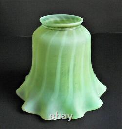 ANTIQUE VICTORIAN URANIUM Vaseline STRIPE RUFFLED Art Glass LAMP LIGHT SHADE VTG