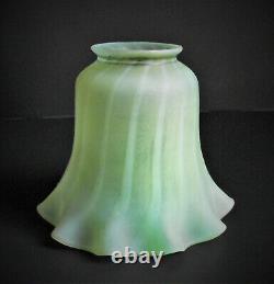 ANTIQUE VICTORIAN URANIUM Vaseline STRIPE RUFFLED Art Glass LAMP LIGHT SHADE VTG