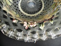 ANTIQUE Victorian OPALESCENT ENAMEL Art Glass BRIDES BASKET RUFFLED BOWL Stand