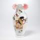Atq Victorian Bristol Opaline Ruffle Rim Art Glass Vase Japonisme Style 10.5h