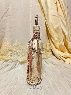 Altered Victorian Style Bottle Art Decorated Shabby Chic French Country Decor