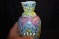 Amazing Victorian Flower Decorated Moorish Tall Art Glass Vase 1880s