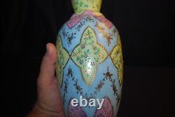 Amazing Victorian Flower Decorated Moorish Tall Art Glass Vase 1880s