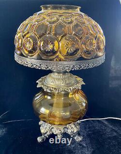 Amber Glass Moon & Stars Gone With The Wind Electric 3 Way Table Parlor Lamp 22
