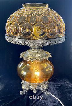 Amber Glass Moon & Stars Gone With The Wind Electric 3 Way Table Parlor Lamp 22