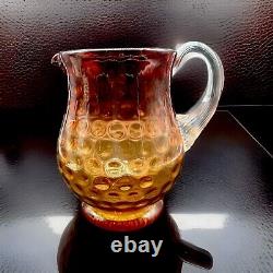 American Victorian Art Glass Amberina Inverted Thumbprint Pitcher. 7 Height