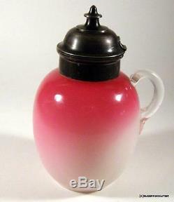 Antique 1884 Victorian Webb Peachblow Syrup Pitcher Peach Blow Silver Plate Lid