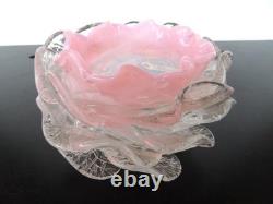 Antique 1890's LOETZ Bohemian Pink Opalescent Art Nouveau Glass Candle holder