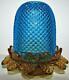 Antique 1891 Greener Co Fairy Lamp Flower Base + Aqua Blue S Clarke Diamond Dome