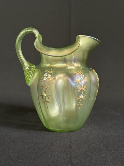 Antique 1896 Bohemian Loetz Olympia Dek 1v/ 563 Iridescent Art Glass Pitcher Jug