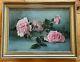Antique 1900 Framed Signed Oil Painting Of Pink Roses Glass Bowl M. H. Tuttle