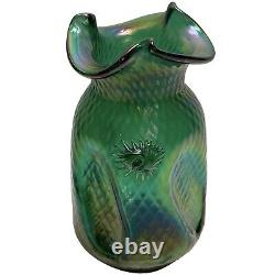 Antique 1900s Pallme-Konig Art Nouveau Green Iridescent Art Glass Vase Austrian