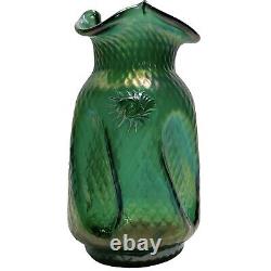 Antique 1900s Pallme-Konig Art Nouveau Green Iridescent Art Glass Vase Austrian
