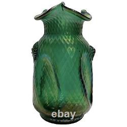 Antique 1900s Pallme-Konig Art Nouveau Green Iridescent Art Glass Vase Austrian