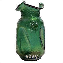 Antique 1900s Pallme-Konig Art Nouveau Green Iridescent Art Glass Vase Austrian
