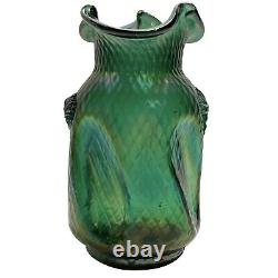 Antique 1900s Pallme-Konig Art Nouveau Green Iridescent Art Glass Vase Austrian