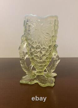 Antique 1903 Northwood Opalescent Vaseline Yellow Grapevine Cluster Novelty Vase