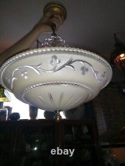 Antique 1920s-30's Art Deco Nouveau Victorian Glass Ceiling Chandelier Light